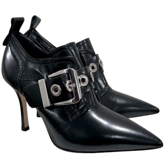 NEW LARROUDE BLACK STEWART LEATHER POINTED TOE BOOTIES BOOTS HEELS SZ 8.5 - Picture 2 of 10